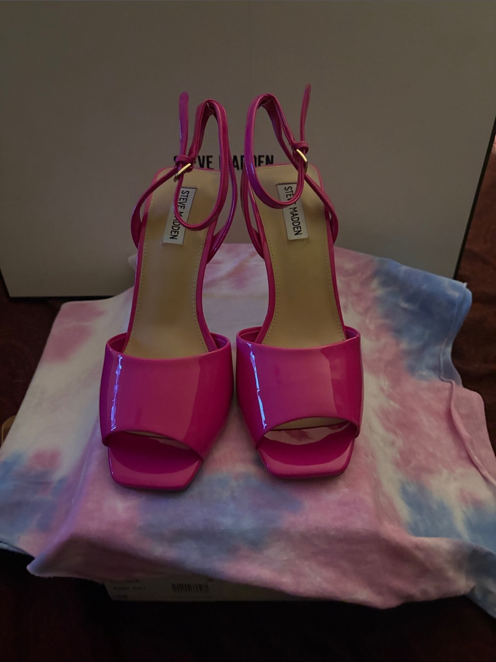 Steve Madden Leesha Hot Pink Patent Open-Toe Ankle-Strap Heels